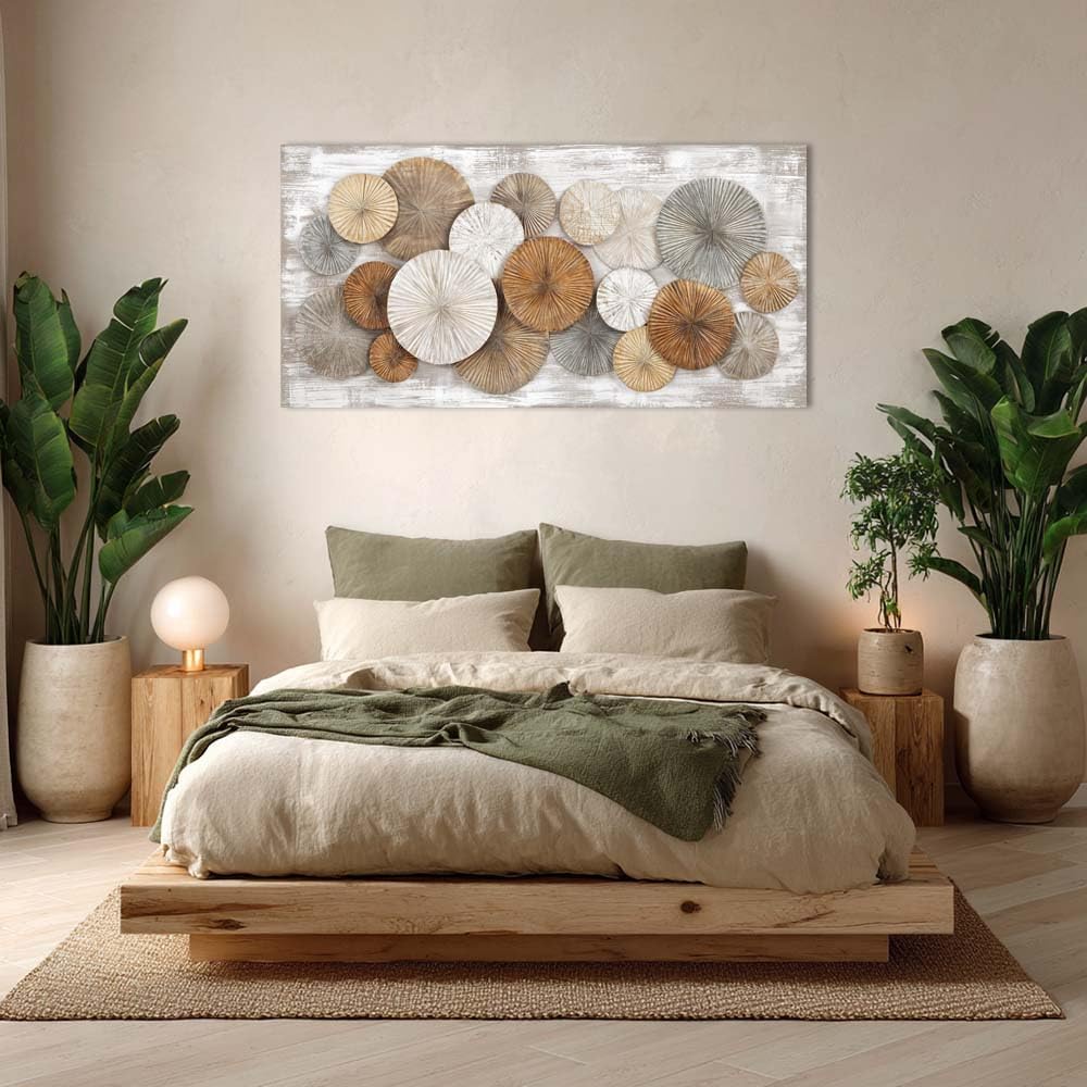 Abstract Vintage Canvas Wall Art 58x28 Inch – Extra Large Circle Textured Painting Horizontal Gallery Wrapped Canvas Print Geometric Decor Artwork for Living Room Bedroom Bathroom