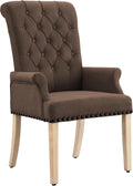 LOULENS Fabric Dining Chairs, Modern Upholstered Tufted Dining Room Chairs with Arms and Solid Wood Legs for Home, Kitchen Living Room, Brown