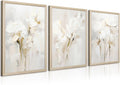 Neutral Wall Art Abstract Floral Canvas Pictures Beige Flower Wall Decor Modern Painting Minimalist Poster Abstract Botanical Prints White Artwork for Bedroom Living Room 24x36x3 Inch Wood Framed