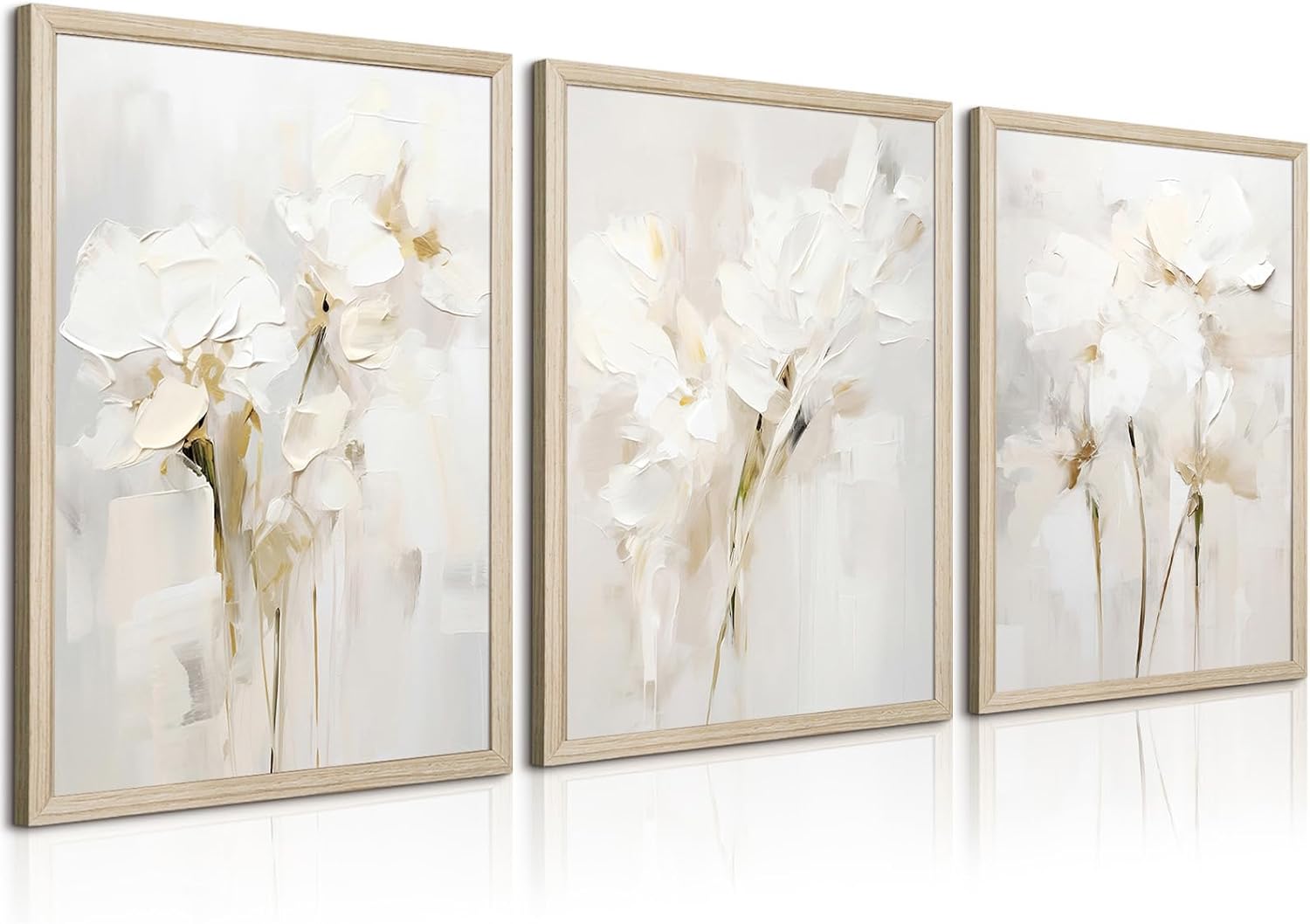 Neutral Wall Art Abstract Floral Canvas Pictures Beige Flower Wall Decor Modern Painting Minimalist Poster Abstract Botanical Prints White Artwork for Bedroom Living Room 24x36x3 Inch Wood Framed