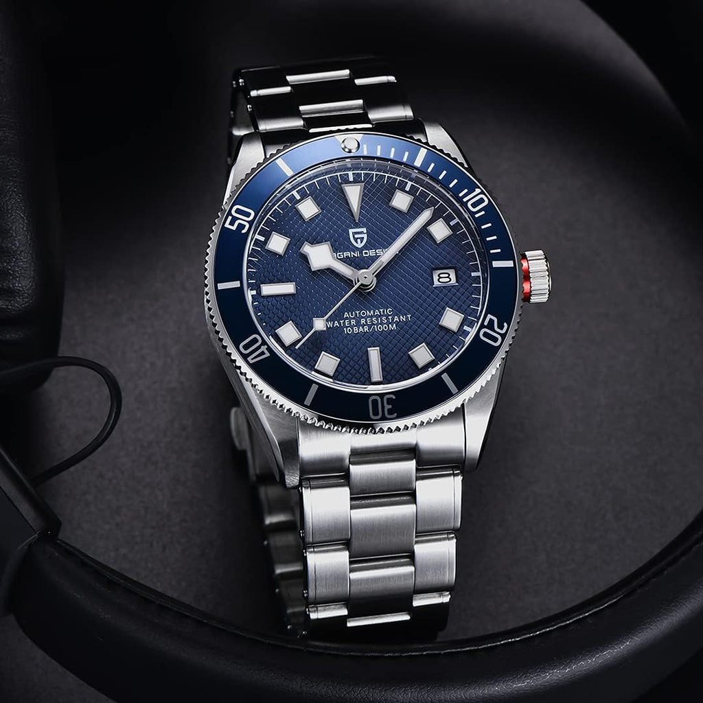 HaiQin Pagani Design 1671 V2 Classic Men's Automatic Watches Japanese NH35A Self-Winding Movement 100M Waterproof Mechanical Watch, Stainless Steel Aluminum Bezel Fashion Business Luminous Watch Date