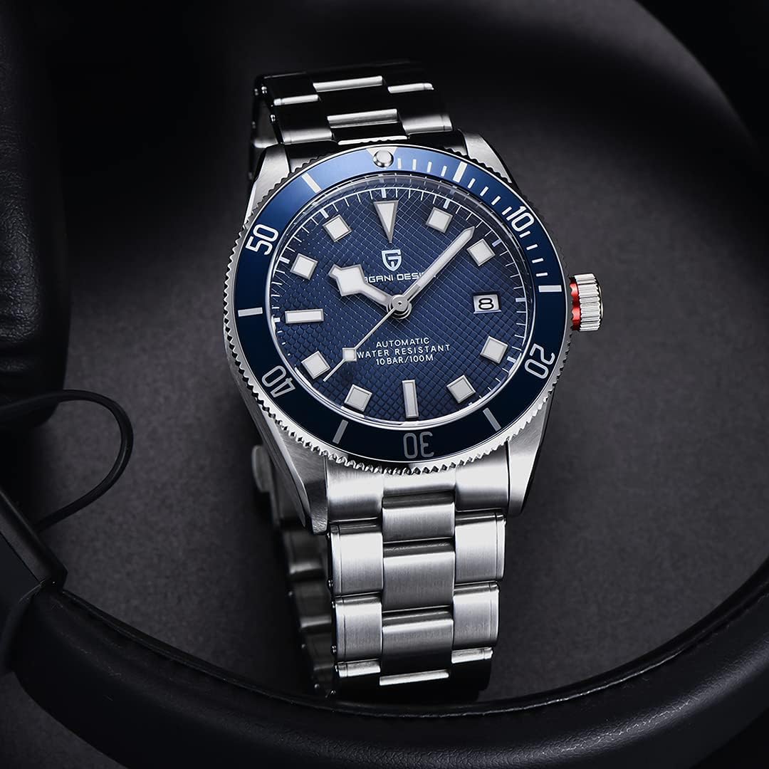 HaiQin Pagani Design 1671 V2 Classic Men's Automatic Watches Japanese NH35A Self-Winding Movement 100M Waterproof Mechanical Watch, Stainless Steel Aluminum Bezel Fashion Business Luminous Watch Date