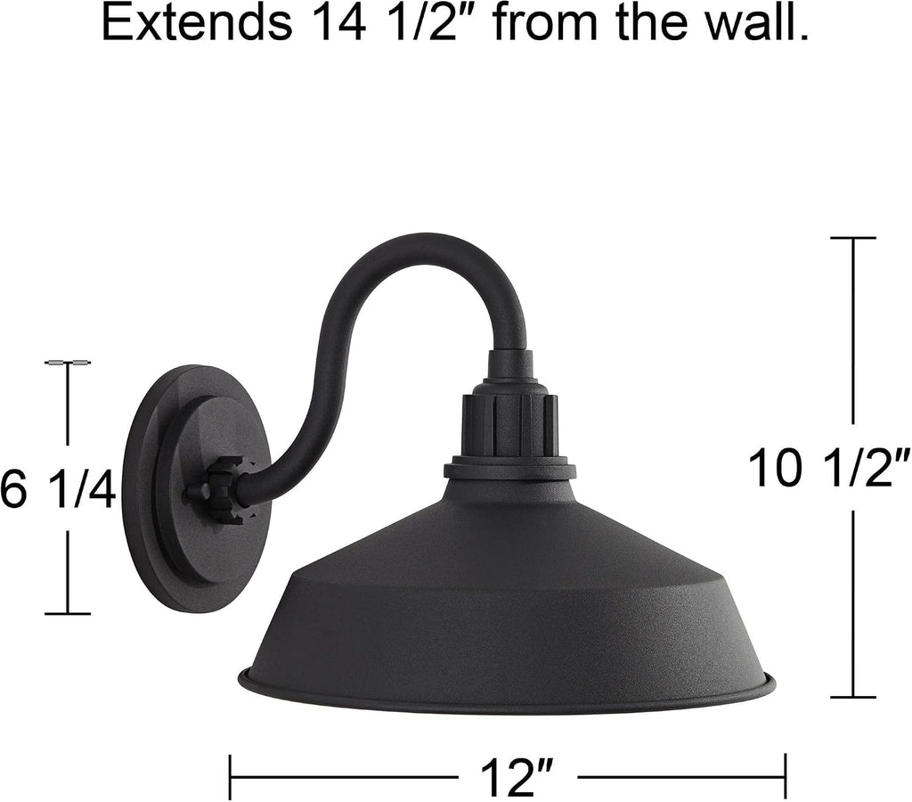 Franklin Iron Works Arnett Rustic Urban Barn Outdoor Wall Light Fixture Smooth Black Aluminum 10 1/2' Gooseneck Arm for Exterior House Porch Patio Outside Deck Garage Yard Front Door Garden Home