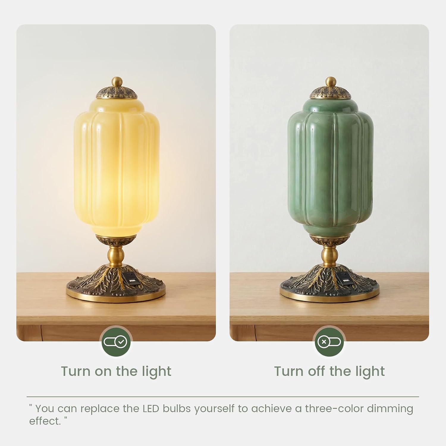Milk Glass Touch Table Lamp, 3 Way Dimmable Green Lamp USB C+A Charging Ports, Modern Large Beside Lamps for Bedroom, Living Room, Desk LED Bulb Inculded