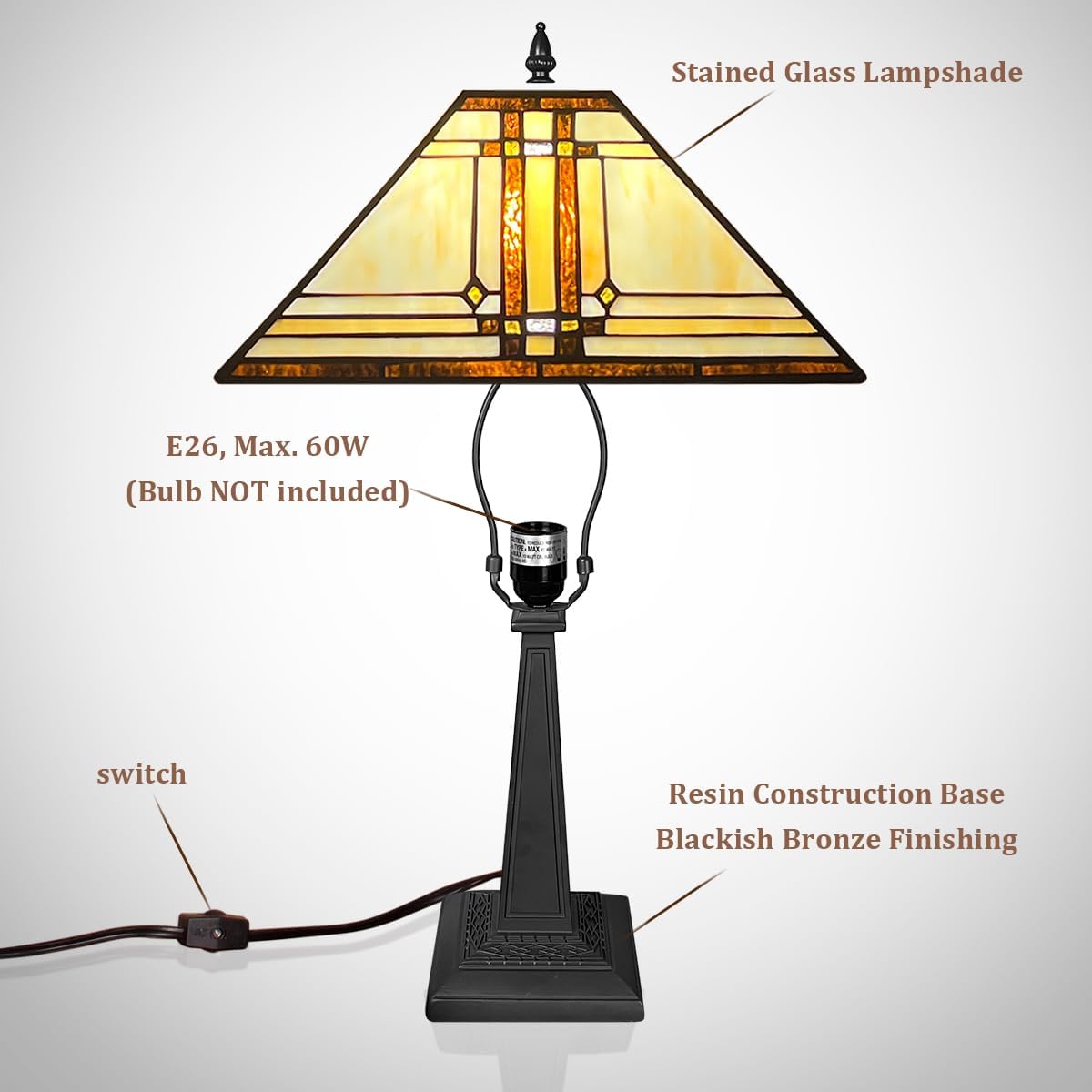 Capulina Tiffany Lamp Stained Glass Table Lamp 12x12x19 Inches Cream Color Tiffany Style Desk Reading Lamp Decor for Home Office Bedroom Living Room