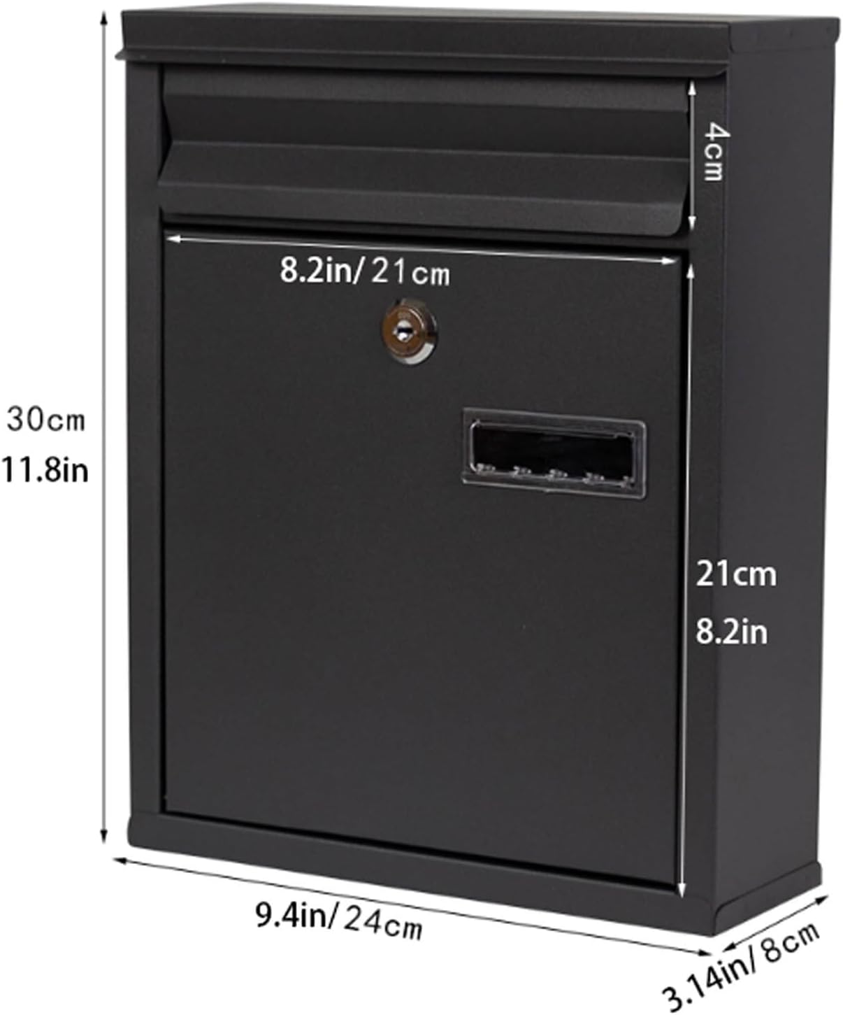 Mailbox Wall Mount Drop Box Metal Letter Delivery Box Lockable Post Office Box with Key Outdoor Curbside Mailbox Hanging Box(Black)
