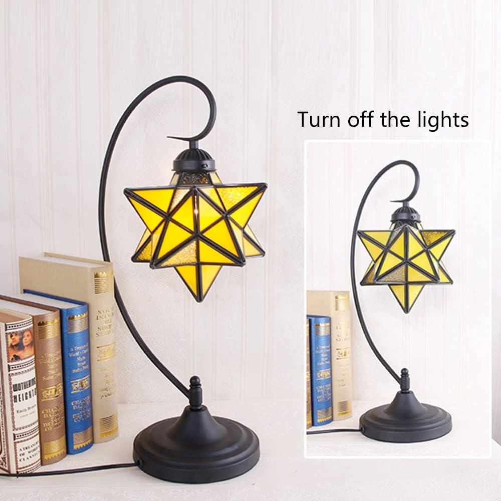 Glass Table Lamp Creative Star Table Light Modern Indoor Desk Light with Plug Bedroom Living Room Hotel Office Table Lamp Bedside Lights Black Metal Base