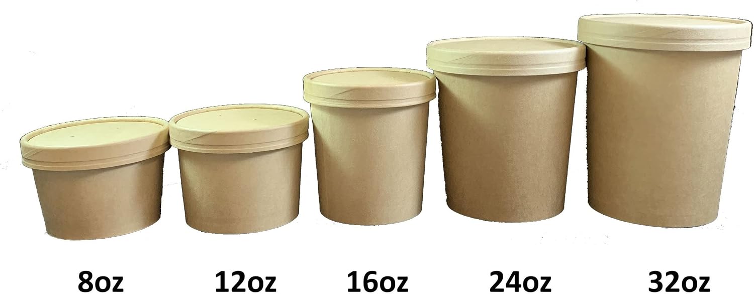 250 Sets Kraft Paper Food Containers With Vented Lids, To Go Hot Soup Bowls, Disposable Ice Cream Cups - Kraft