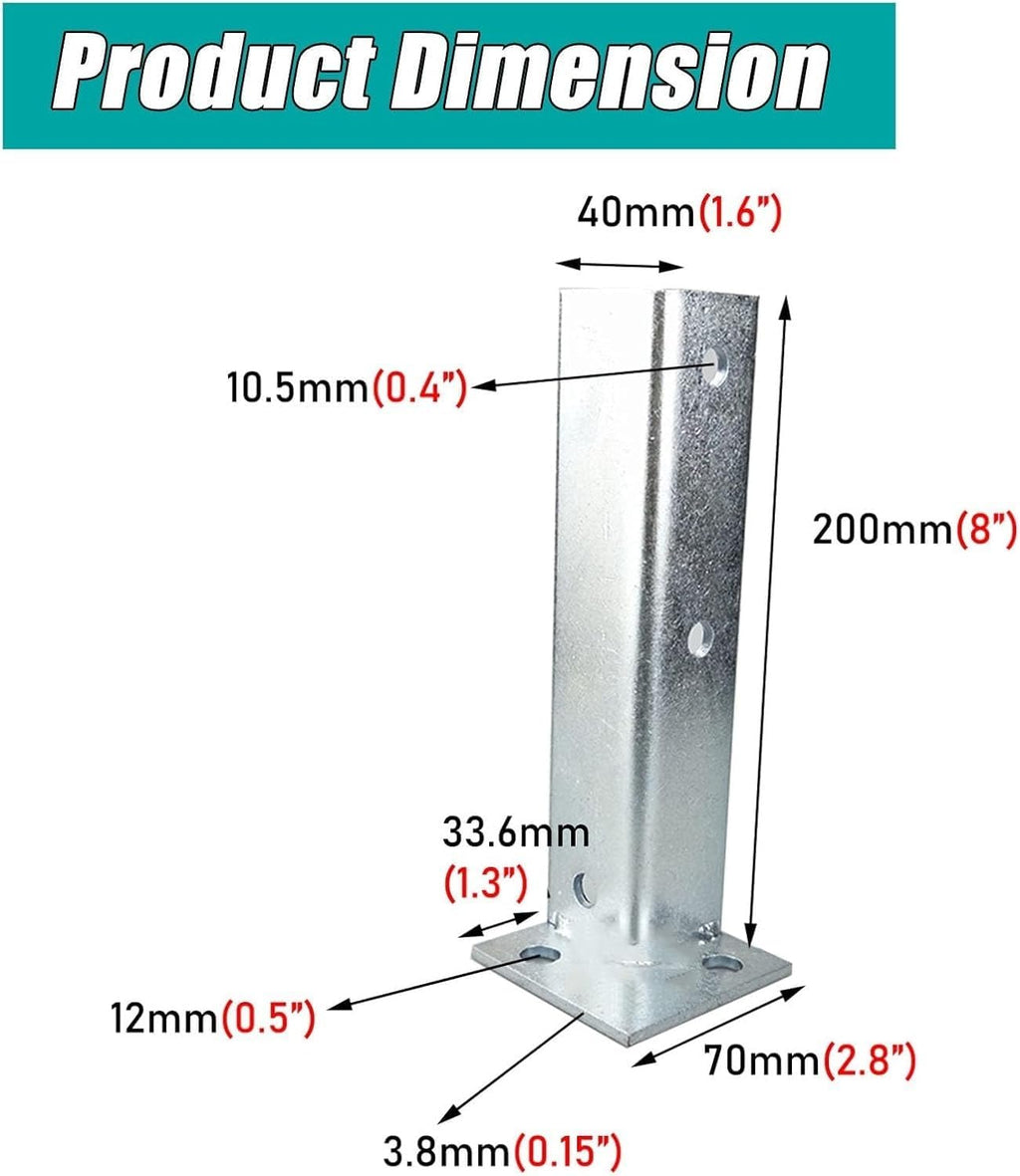 KGBNYSS Post Base Anchor Kit Adjustable Half Post Bracket for Repairing and Strengthening Post, Metal Concrete Brackets for Fencing/Railing/Mailbox(4pcs)
