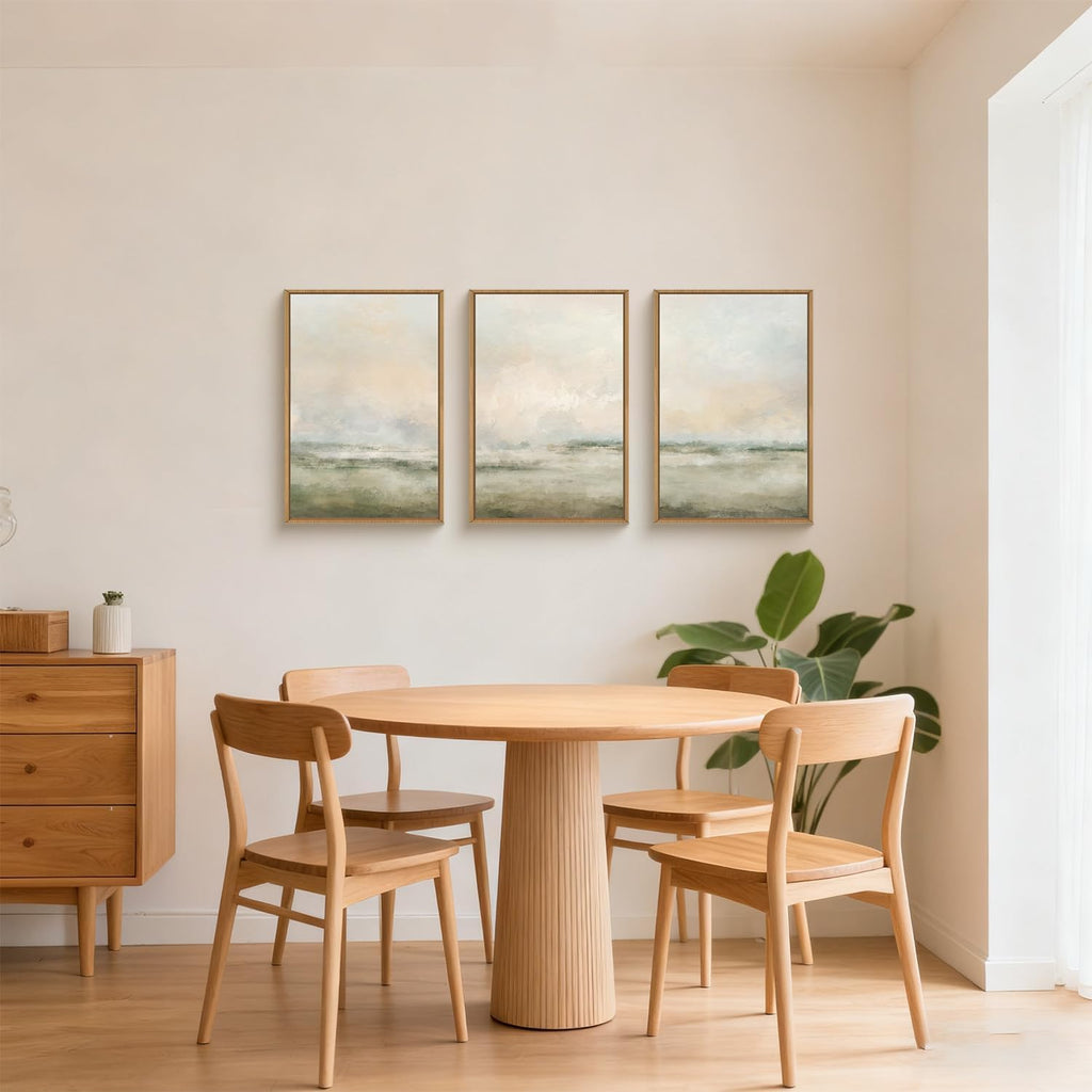 Abstract Beige Green Landscape Framed Canvas Wall Art Set, Watercolor Natural Tan Wall Decor, Minimalist Neutral Modern Scenery Artwork for Living Room, Bedroom,Farmhouse- 24'x36'x3