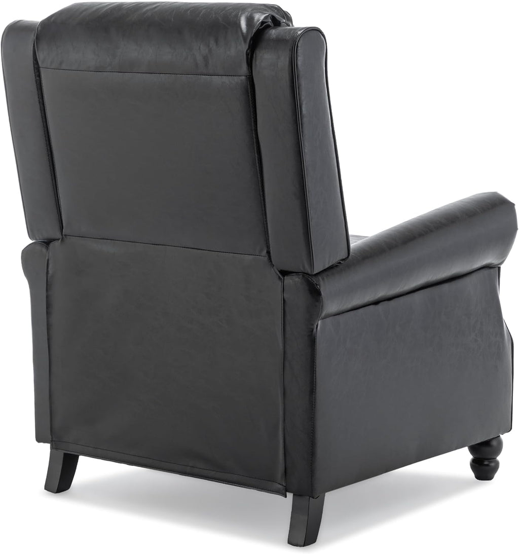 Pushback Recliner Chairs Set of 2, Faux Leather Wingback Recliner Chair, Upholstered Armchair Push Back Recliner with Wood Legs, Rivet Trim Single Sofa Accent Chair for Living Room, Bedroom, Black