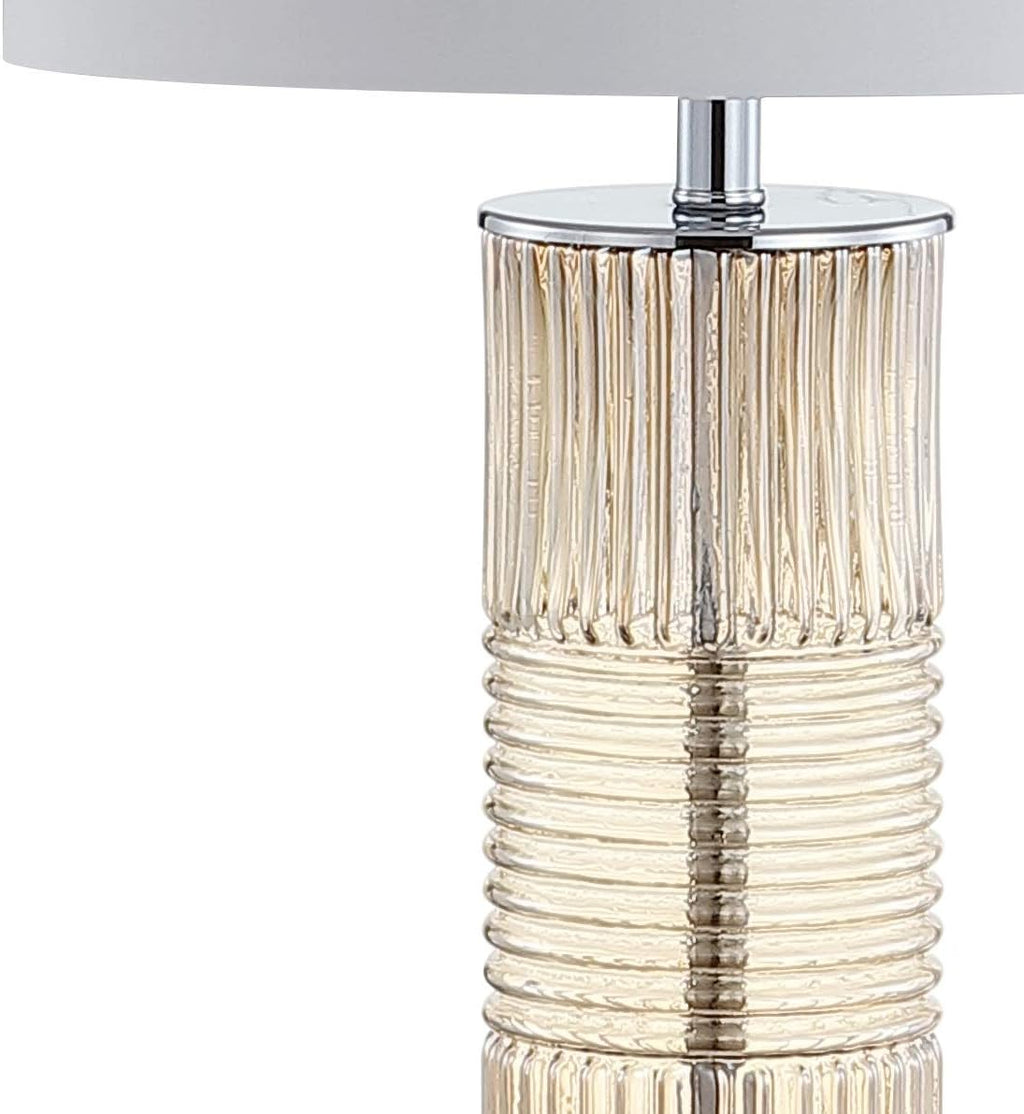 JONATHAN Y 30' Champagne Glass and Crystal Table Lamp, Contemporary Transitional Pillar Lamp for Living Room Bedroom, White Faux Silk Drum Shade, LED Bulb Included JYL2064A