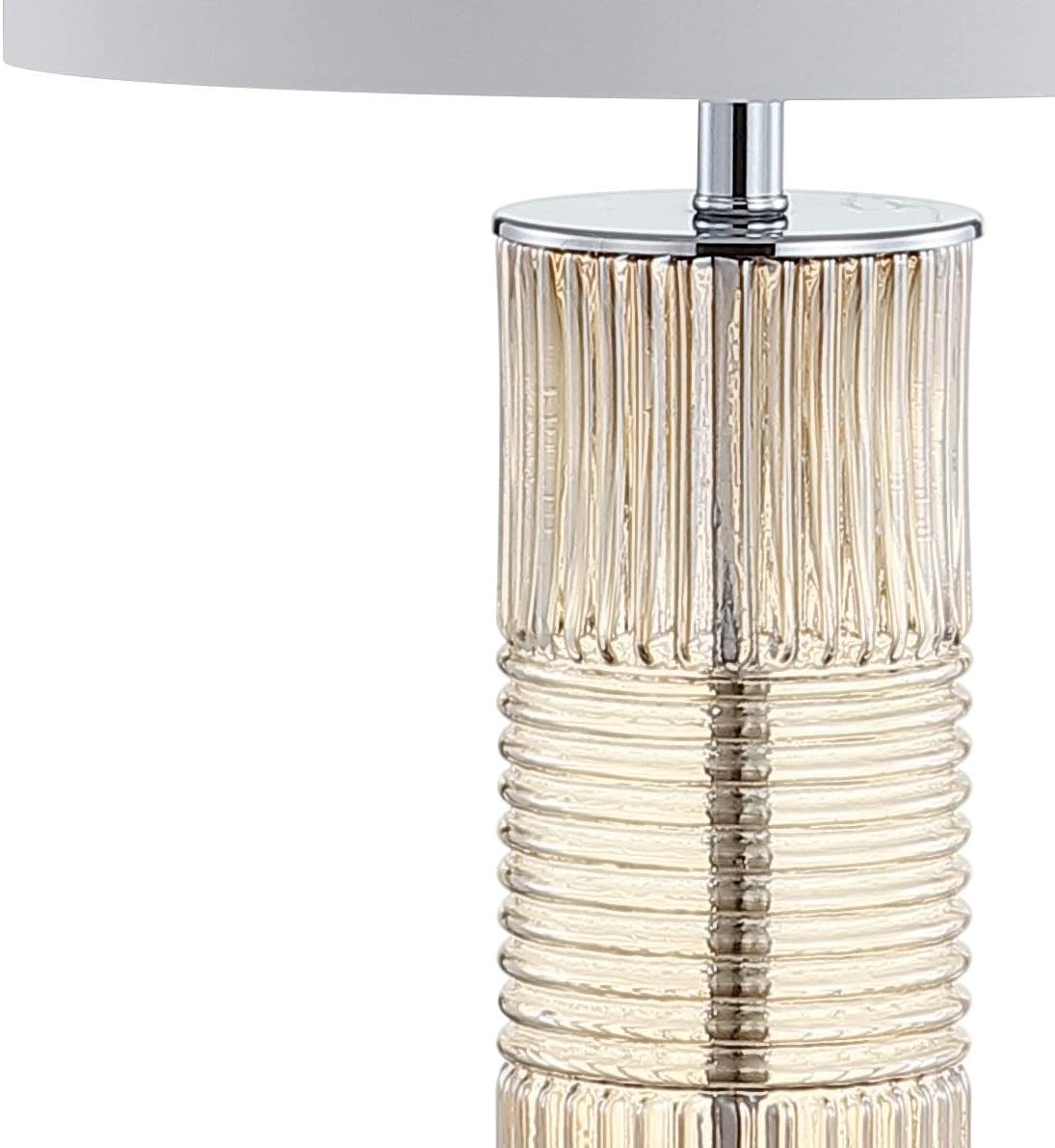 JONATHAN Y 30' Champagne Glass and Crystal Table Lamp, Contemporary Transitional Pillar Lamp for Living Room Bedroom, White Faux Silk Drum Shade, LED Bulb Included JYL2064A