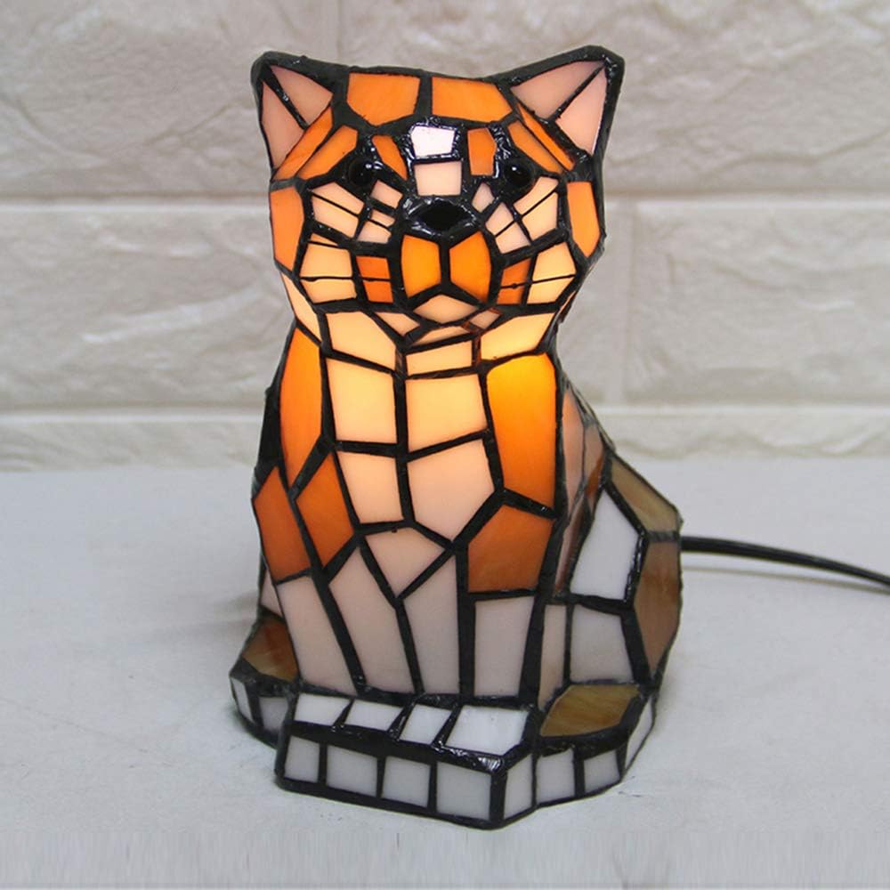 Lighting Tiger Shape Tiffany-Style Night Light with White & Yellow Glass Shade Animals Desk Lamp 1 Light Cute Bedside Lamp for Children Bedroom Kid's Room