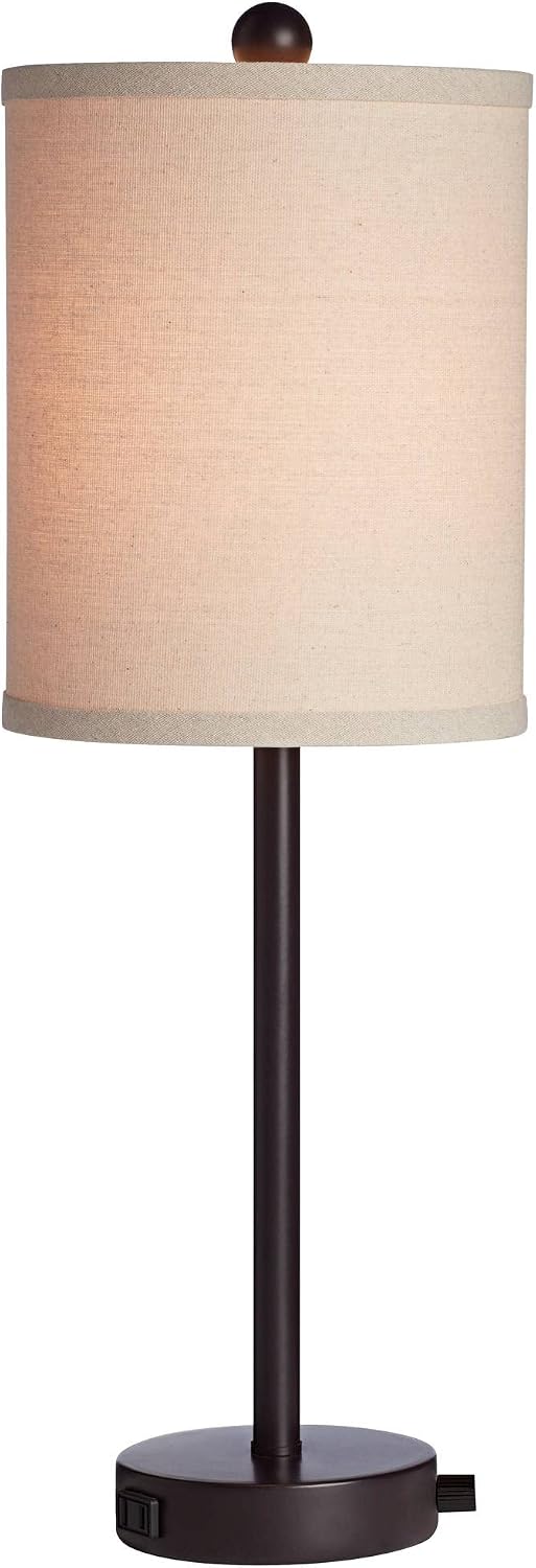 360 Lighting Trotter Modern Industrial Table Lamps 23.75' High Set of 2 with USB and Outlet in Base Dimmable LED Oil Rubbed Bronze Burlap Fabric Shades Living Room Desk Bedroom House Bedside