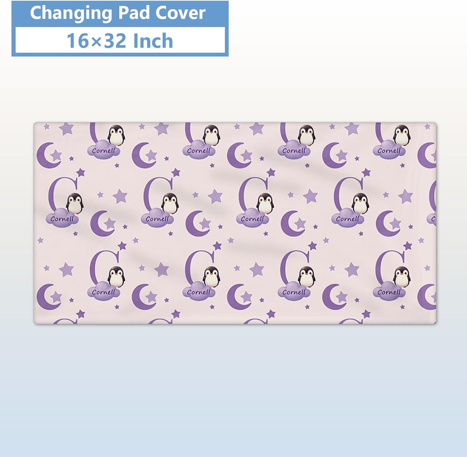 KAINSY Custom Crib Bedding Set, 5 Pcs Personalized Name Monogram Baby Crib Sets for Infants Toddlers, Purple Penguin Nursery Bedding Set for Boys Girls, Double Layer Baby Bedding Sets Customized Gifts