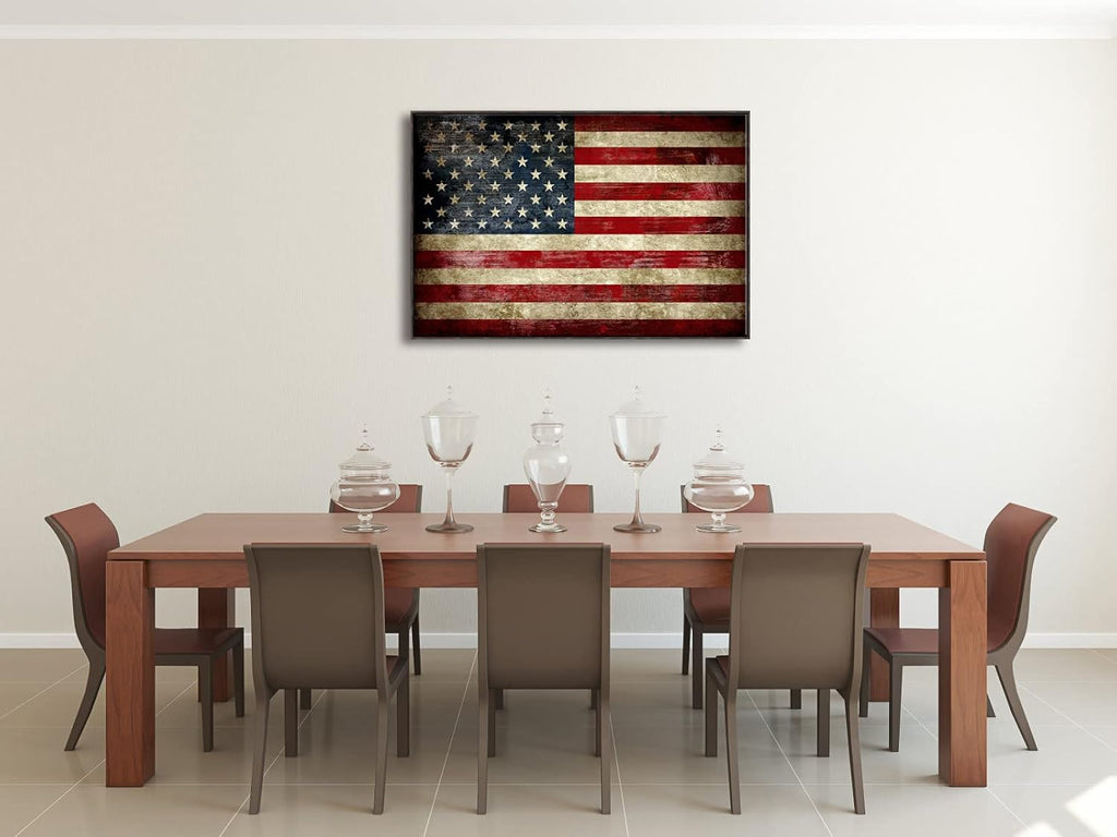 Pyradecor Walnut Framed Wall Art Extra Large Old Vintage American Flag Canvas Prints Abstract Pictures Paintings for Living Room Office Home Decorations