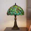 Skyblaze Tiffany Style Table Lamp, Stained Glass Desk Lamp, Vintage Dragonfly Night Light, 11.8 Inch Reading Light with Handmade Lampshade for Bedroom Living Room (Green)