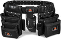 ABRIX Heavy Duty Tool Belt for Men – 4MM Thick Genuine Leather, Brass Buckle & Rivets | Foam Padded Comfort | 28-Pocket Carpenter & Framing Rig | Fits Waist 32 to 52 Inches | Professional Work Belt