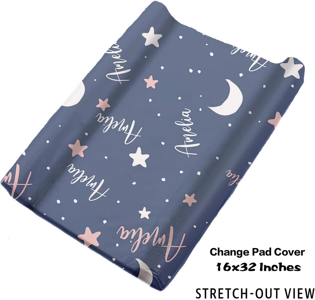 TOOTANN Custom Baby Crib Bedding Set, 5 Pcs Personalized Name Baby Crib Sheets for Kid Toddler Infant, Light Blue Starry Sky and Stars Nursery Bedding Set