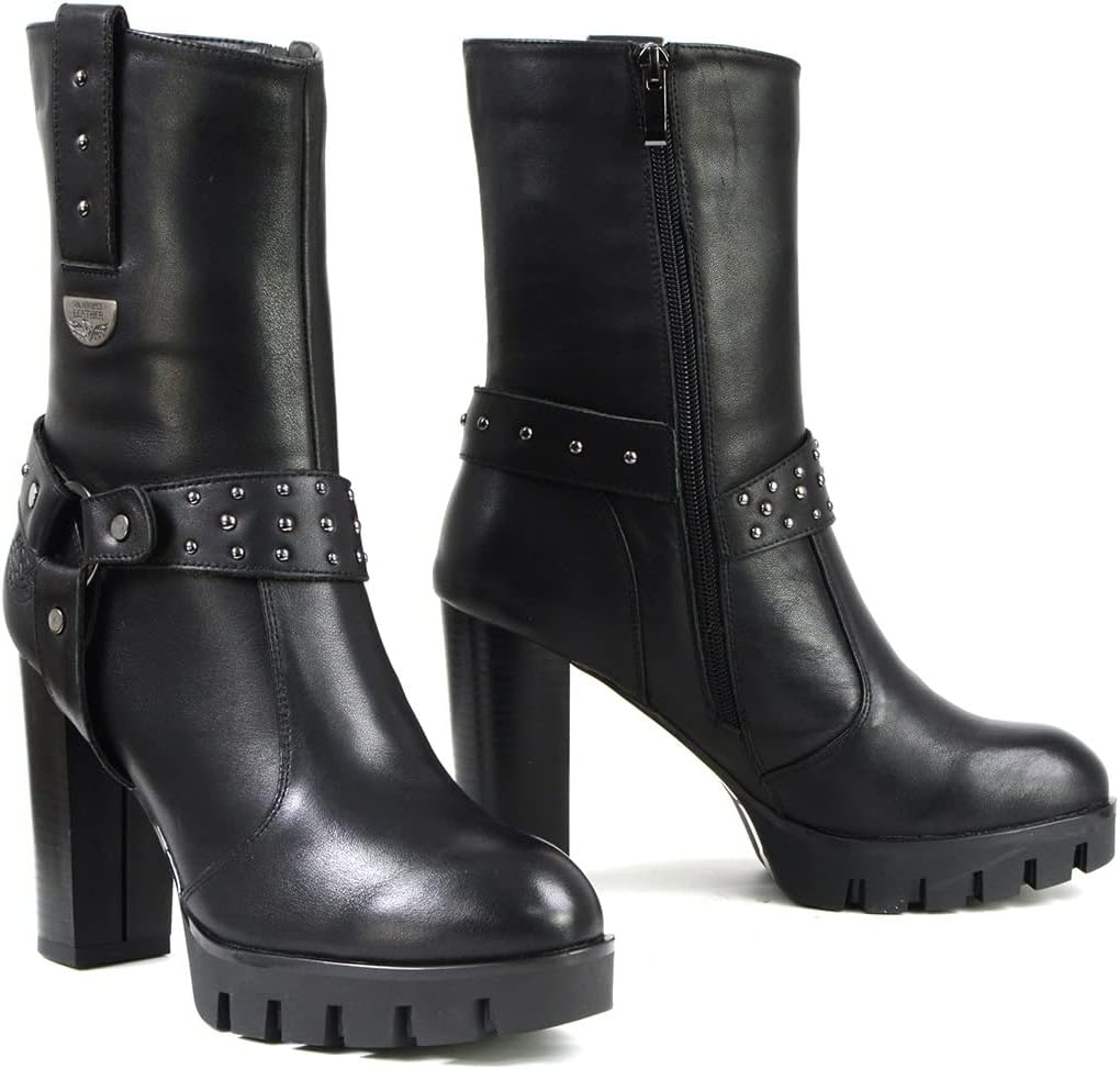 Milwaukee Leather MBL9303 Women's Classic Black Leather Casual Fashion Boots with Block Heel - 6