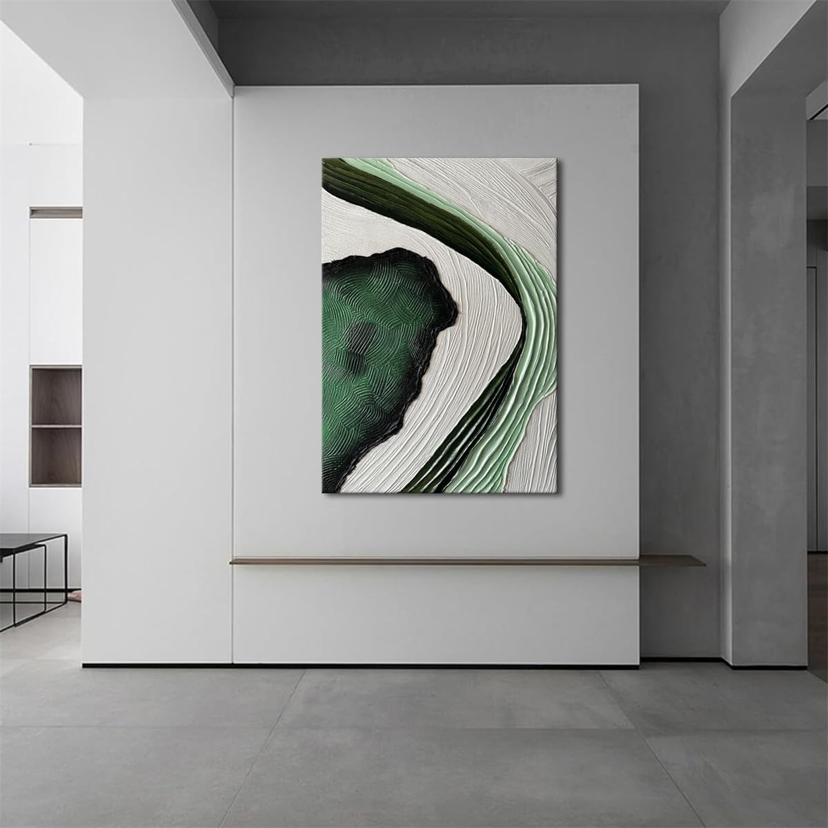 Slyart Large Nordic Green and White Abstract Vertical Wall Art Green 3D Texture Painting Green White Painting Modern Living Room Oil Paintings Minimalist Art