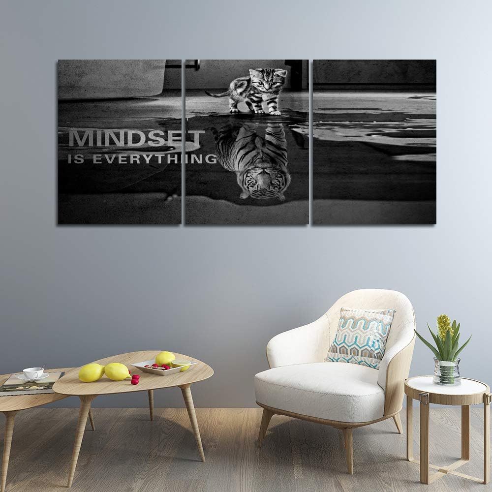 3 Panels Mindset is Everything Motivational Canvas Wall Art Inspirational Entrepreneur Quotes Poster Print Artwork Painting Picture for Framed Home Decoration Living Room office bedroom 60''W x 28''H