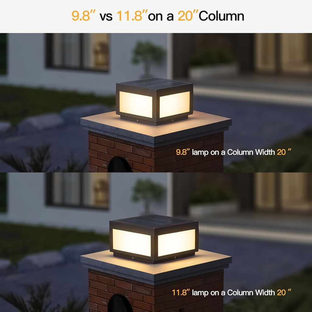 MVBT Large Solar Post Lights Outdoor, Square Solar Pillar Lights 12x12, Solar Power Column Light Waterproof, Modern Post Lamps Outdoor, Dusk to Dawn Lantern Column Lamp for Driveway Entrance Pillars