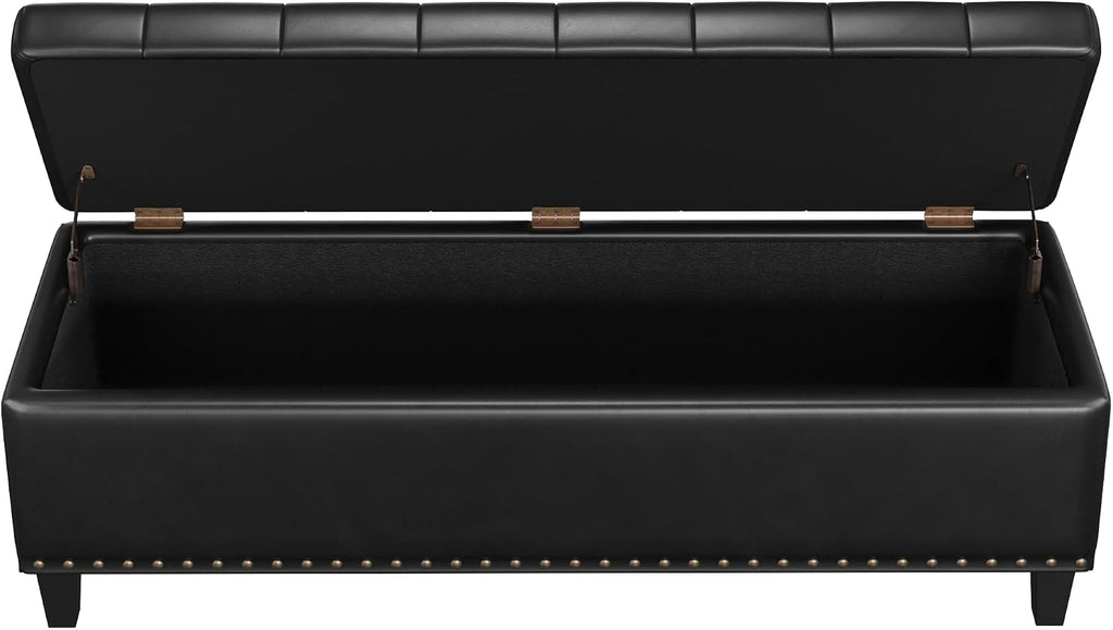 FiveWillowise Storage Ottoman Bench,51-Inch Large Storage Bench for Bedroom End of Bed, 30 Gallons Faux Leather Ottoman with Storage for Bedroom, Living Room, Entryway, Black