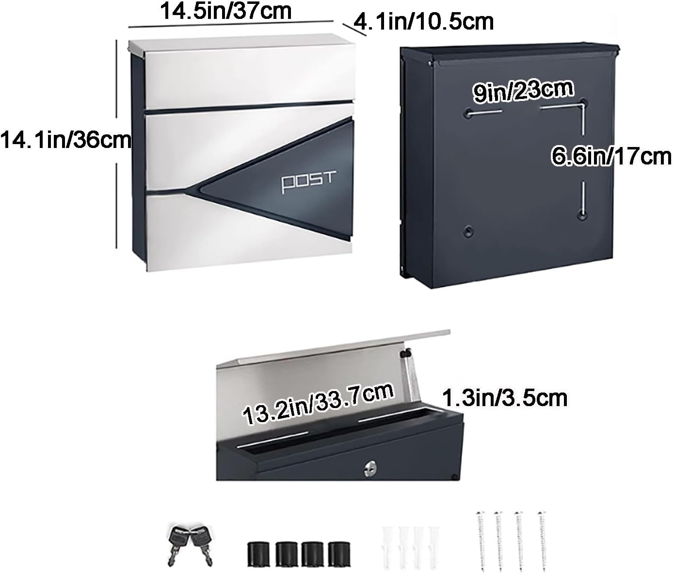 Mailboxes for Outside, Locking Wall Mount Mailboxes, Large Capacity Metal Mailbox, for Outside, Home, Office Business(Gray+White)