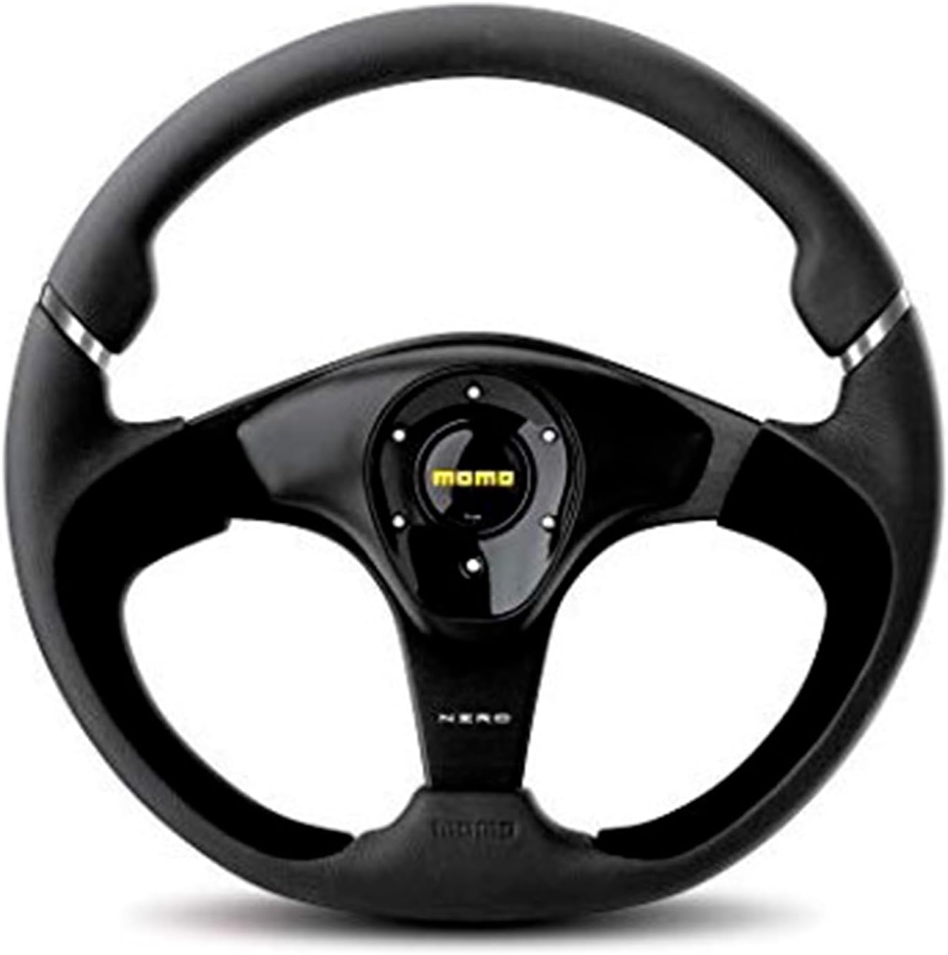 MOMO Motorsport Nero Street Steering Wheel Black Leather, Suede Black Metal Spokes, Satin Silver Finish Inserts, 350mm - NER35BK0B