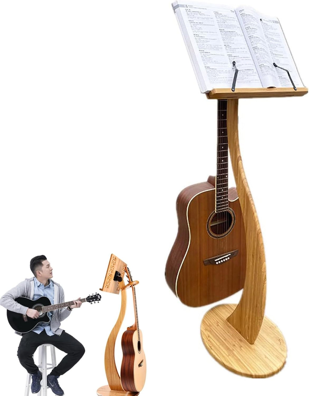 Bamboo Sheet Music Stand, Guitar Violin Music Stand, Traditional Wooden Artisanship, Sturdy Music Book Stand, Music Sheet Stand for Instrumental Performance & Band,