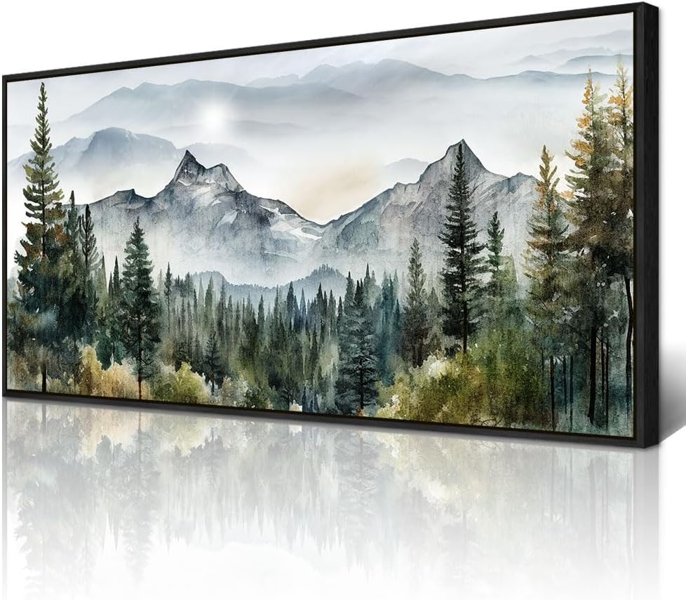 Wapluam Large Canvas Wall Decor For Living Room Bedroom - Modern Office Wall Art - Abstract Mountain Landscape - Stretched And Framed - Ready To Hang - Black Framed