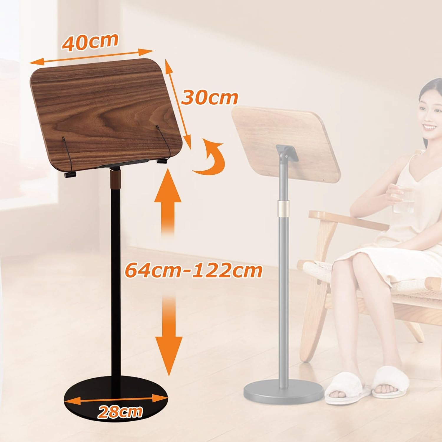 Wood Music Stand for Sheet Music, Music Book Stand Adjustable Height, Stability Sheet Music Stand, Guitar Violin Music Stand for Conductors, Stage, Theatre, Lectures,