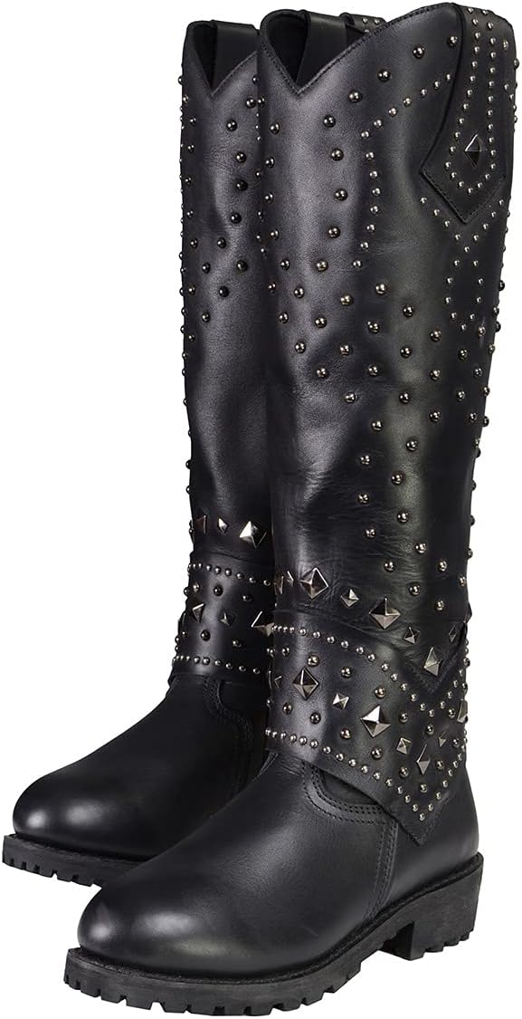 Milwaukee Leather MBL9371 Women's Black 18-Inch Leather Studded and Riveted Western Style Motorcycle Boots - 5