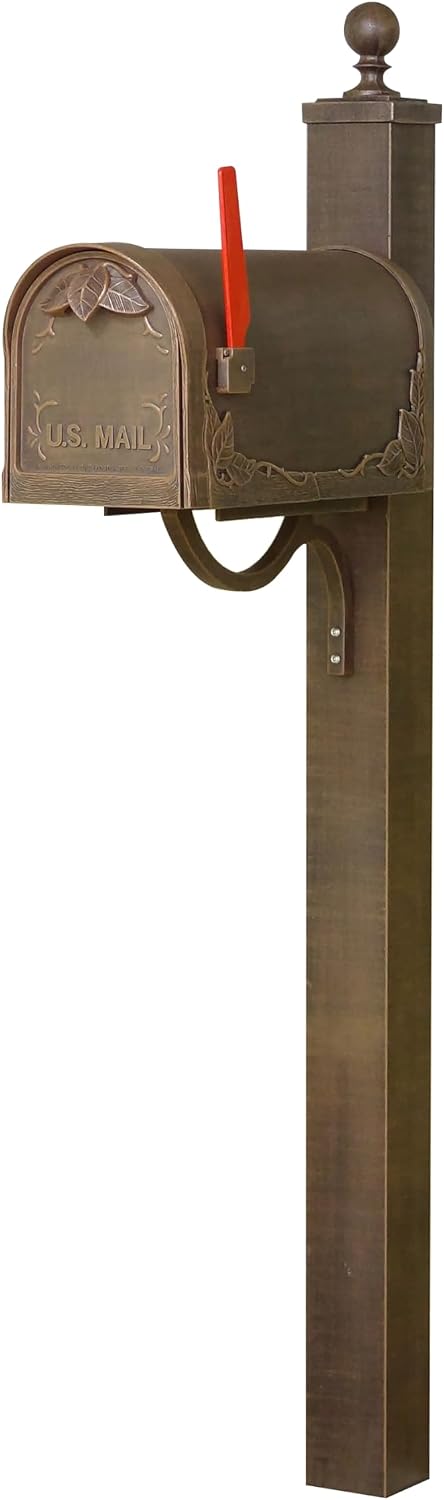 Special Lite Floral Curbside Mailbox with Springfield Post - Copper Aluminum Mailbox with Direct Burial Post - SCF-1003_SPK-710-CP