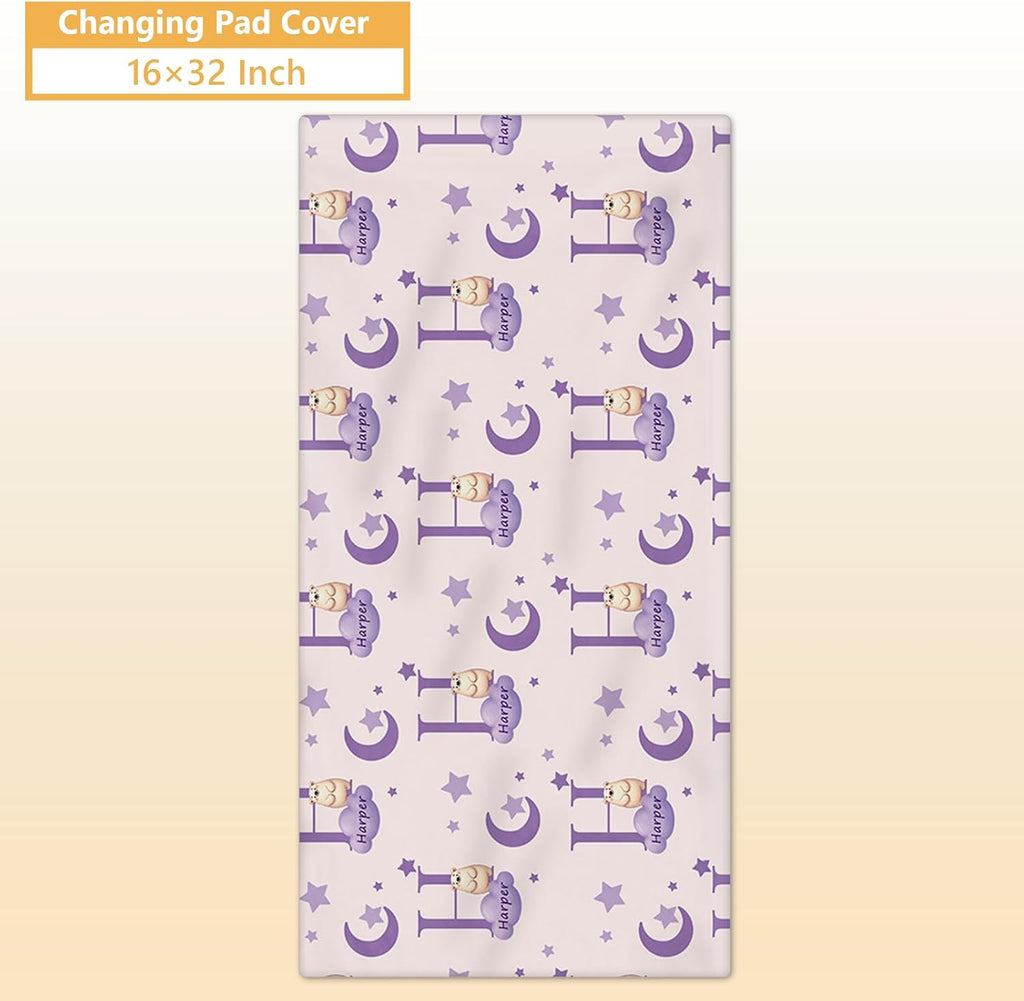 Terwex Custom Crib Bedding Set, 5 Pcs Personalized Nursery Bedding Sets with Name, Infant Bedding Set for Baby Girl Boy, Purple Polar Bear Double Layer Baby Crib Set, Toddlers Babies Customized Gifts