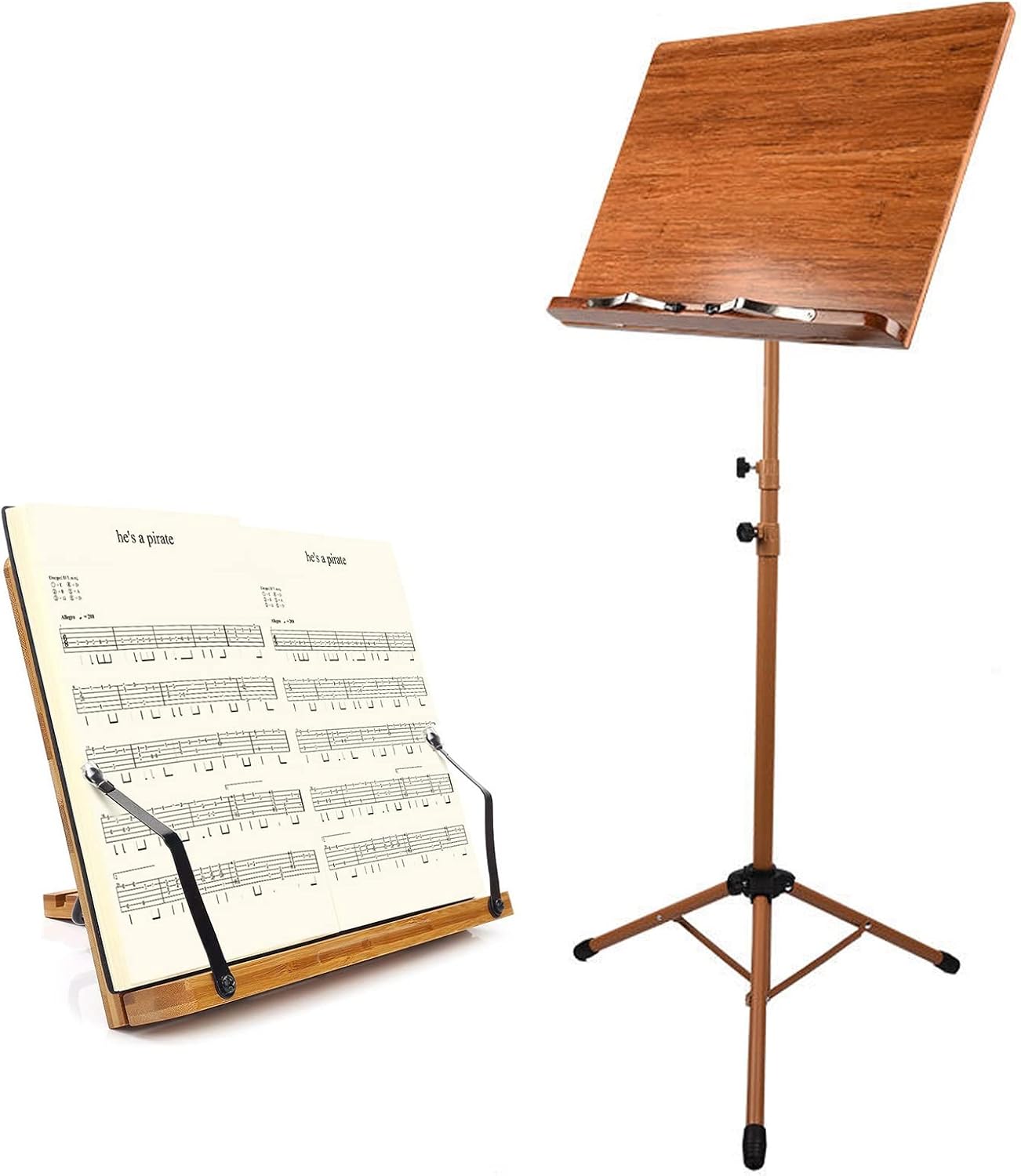 Sheet Music Stand with Violin Hanger, Music Stand with Phone Holder Microphone Holder, Suitable for Concerts, Churches, Schools, Orchestra Performanc (Wood 17cm*45cm*75cm)