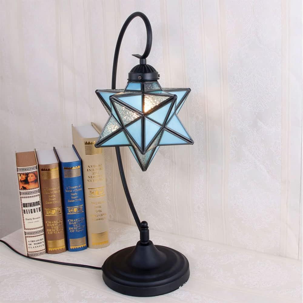 Glass Table Lamp Creative Star Table Light Modern Indoor Desk Light with Plug Bedroom Living Room Hotel Office Table Lamp Bedside Lights Black Metal Base