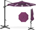 Best Choice Products 10ft Solar LED Cantilever Patio Umbrella, 360-Degree Rotation Hanging Offset Market Outdoor Sun Shade for Backyard, Deck, Poolside w/Lights, Easy Tilt, Cross Base - Purple
