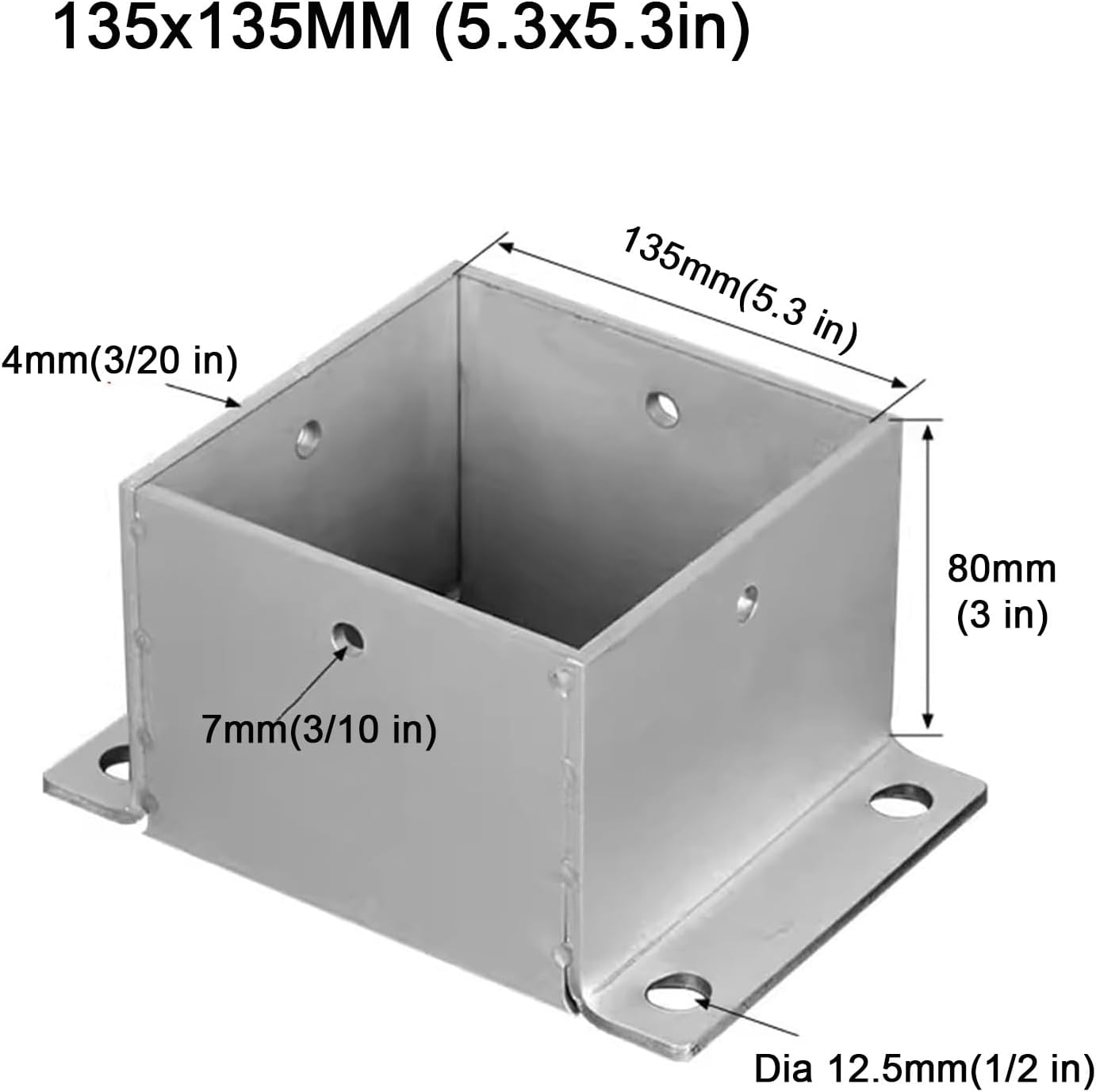Square Post Flange Base Floor Post Flange 2x2 3x3 4x4 5x5 6x6 7x7 8x8in Pergola Fence Hardware Kit with Screws Fitting Metal Fence Post Support for Concrete Wood Deck Mailbox(135x135 mm(5.3x5.3 in))