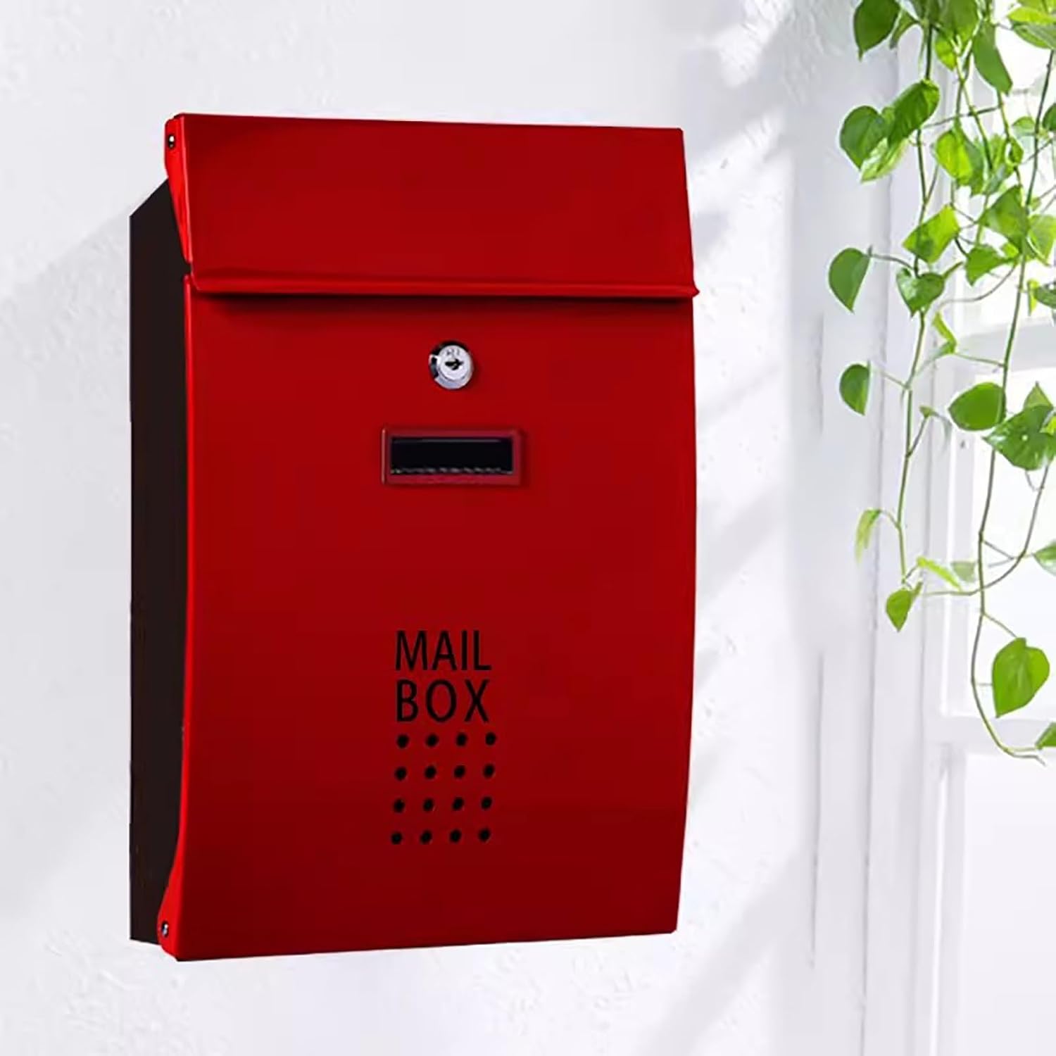 Mailboxes for Outside, Wall Mount Mailbox, Large Capacity Metal Mailbox with Key Lock, for Outdoor Decoration(Red)
