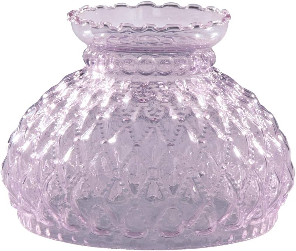 B&P Lamp® 7 Inch Fitter Pink Diamond Quilted Pattern Glass Student Shade with Crimped Top Design and 5 1/2 inch Height for Vintage and Antique Style Globes