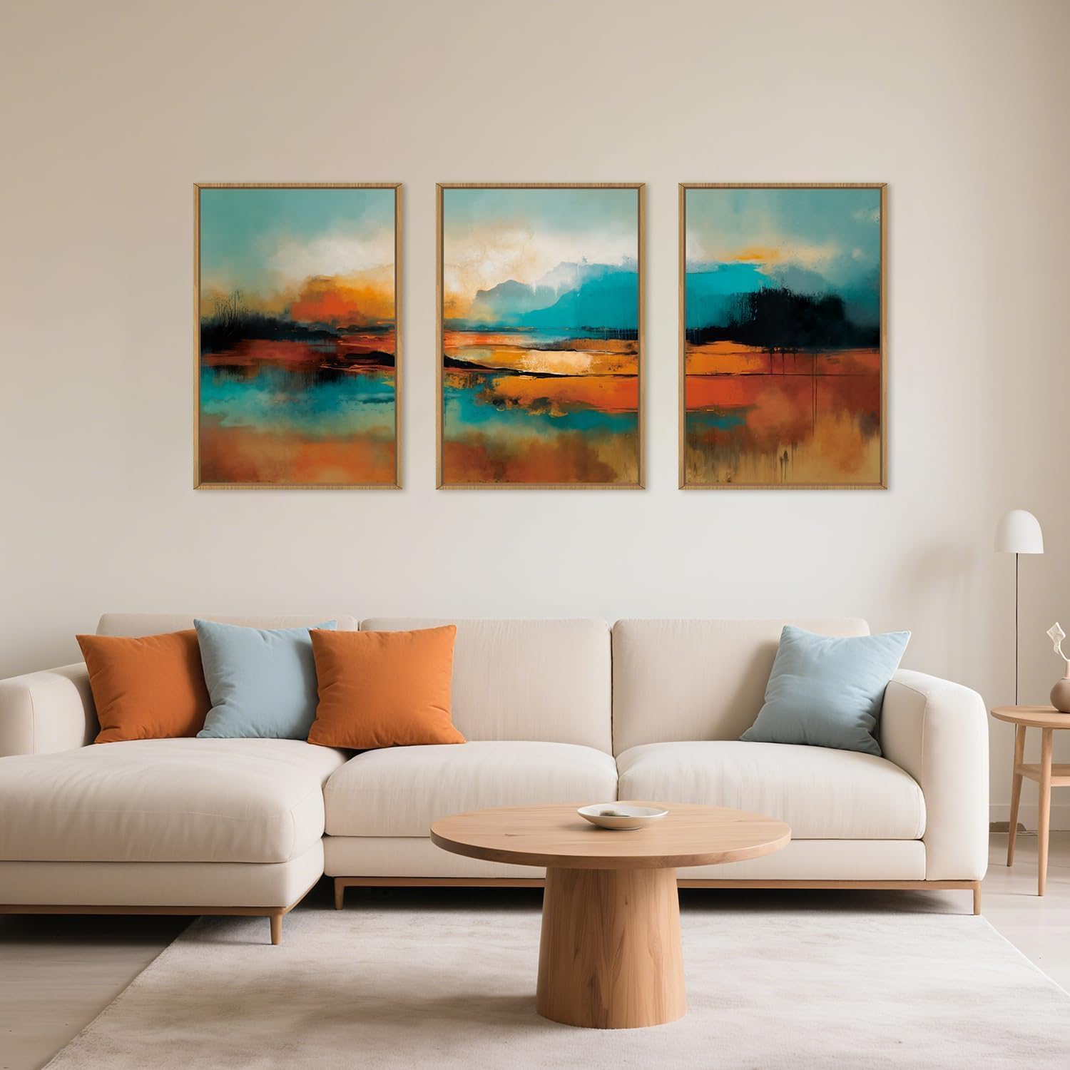 Large Abstract Burnt Orange Framed Canvas Wall Art,Neutral Blue and Black Wall Decor,Modern Brush Stroke Artwork,Minimalist Watercolor Art Print for Living Room,Bedroom,Office- 24'x36'x3