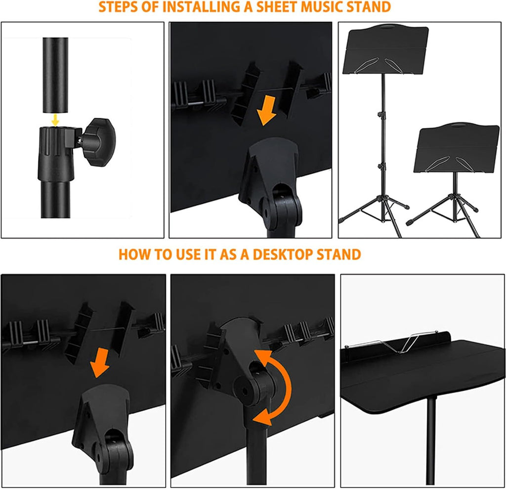 Sheet Music Stand, Tabletop Music Book Stand with Portable Carrying Bag, Portable, with Music Sheet Clip Holder, Heavy Duty, Music Stand for Keyboard, for Violin, Guitar, Ukulele, Drums