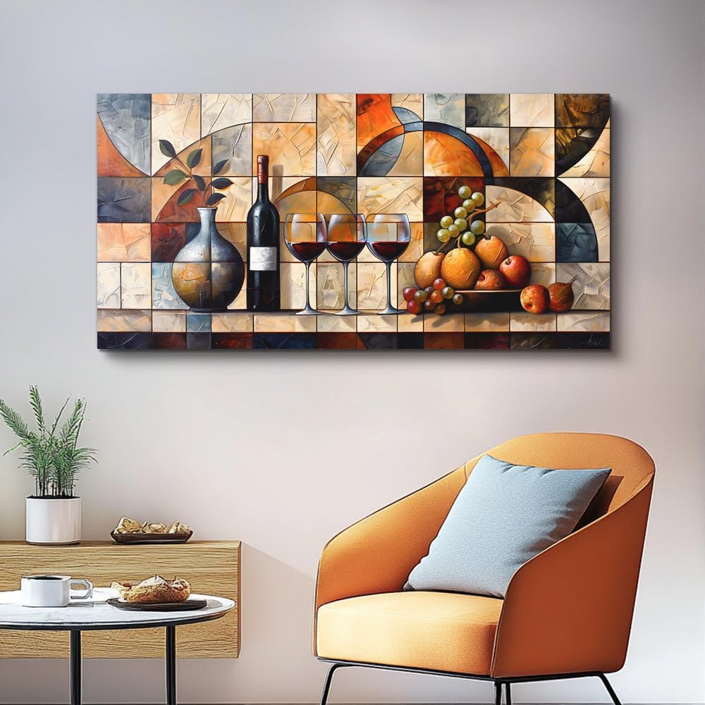PHAOHUAXM Large Canvas Wall Art For Living Room Office Restaurant Wall Decor For Bedroom Abstract Wine Glass Oil painting Framed Decor Printing Artwork Farmhouse Home Decor Mural Aesthetics 30'X60'