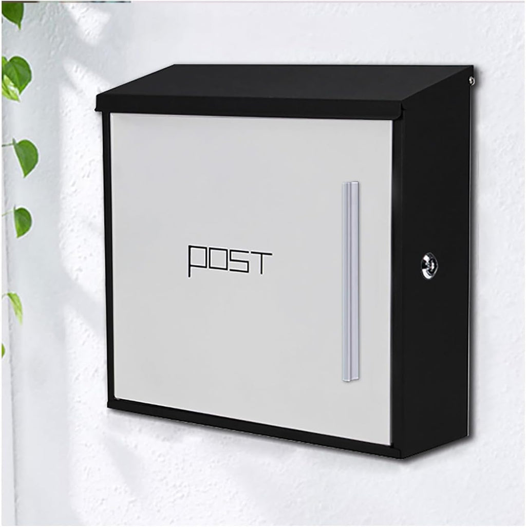 Wall Mounted Mailbox with Brushed Finish, Aluminum Handle, Noise-Reducing Pad, Folded Rain Protection Design, Wall Mounted Metal Mailbox with Lock for Home(White,36X33X12CM_Key)