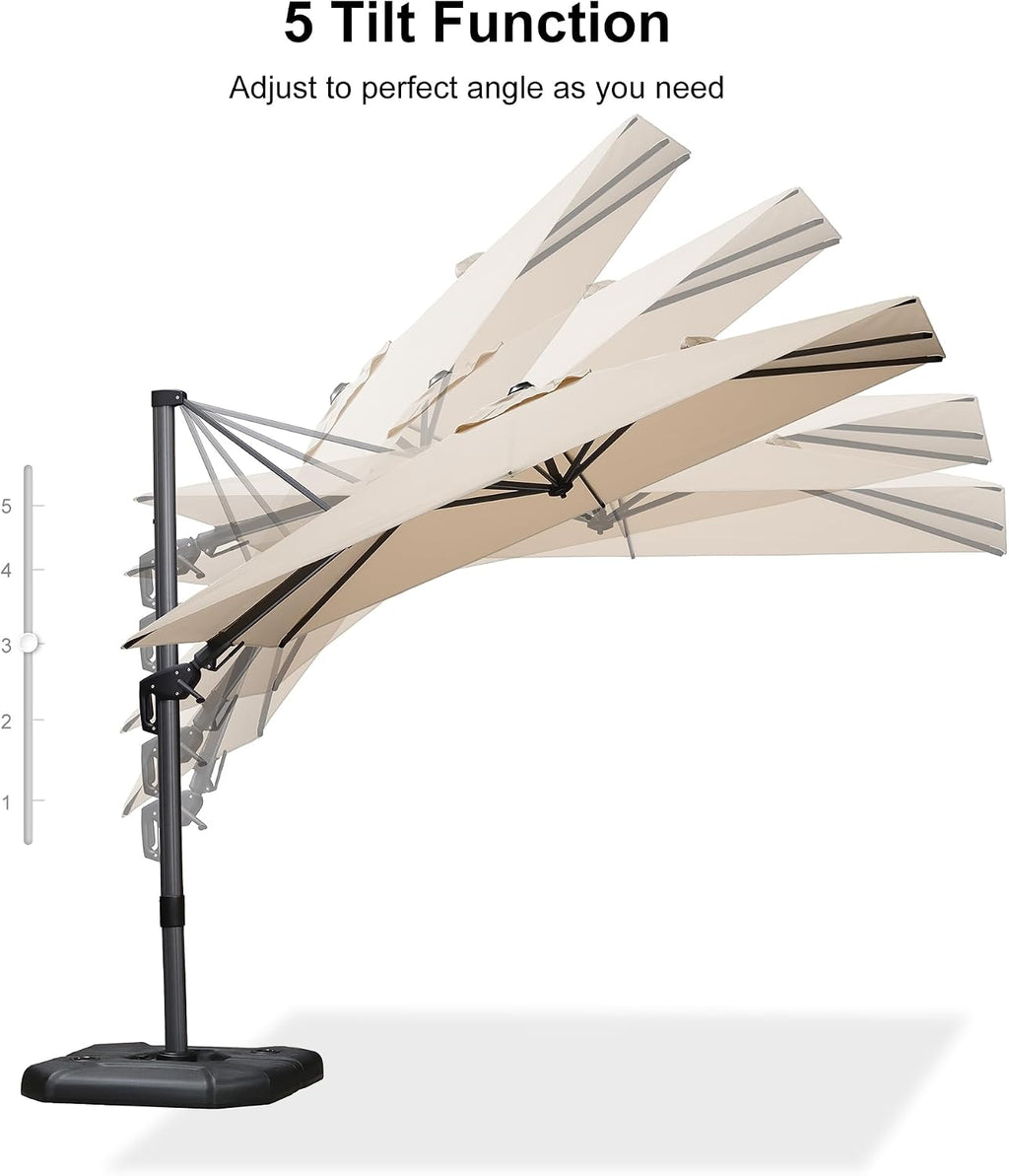 PURPLE LEAF 6.5' X 10' Left-right Tilt Patio Umbrella Outdoor Cantilever Swivel Rectangle Umbrella Aluminum Offset Umbrella with 360-degree Rotation for Garden Deck Pool Patio Beige