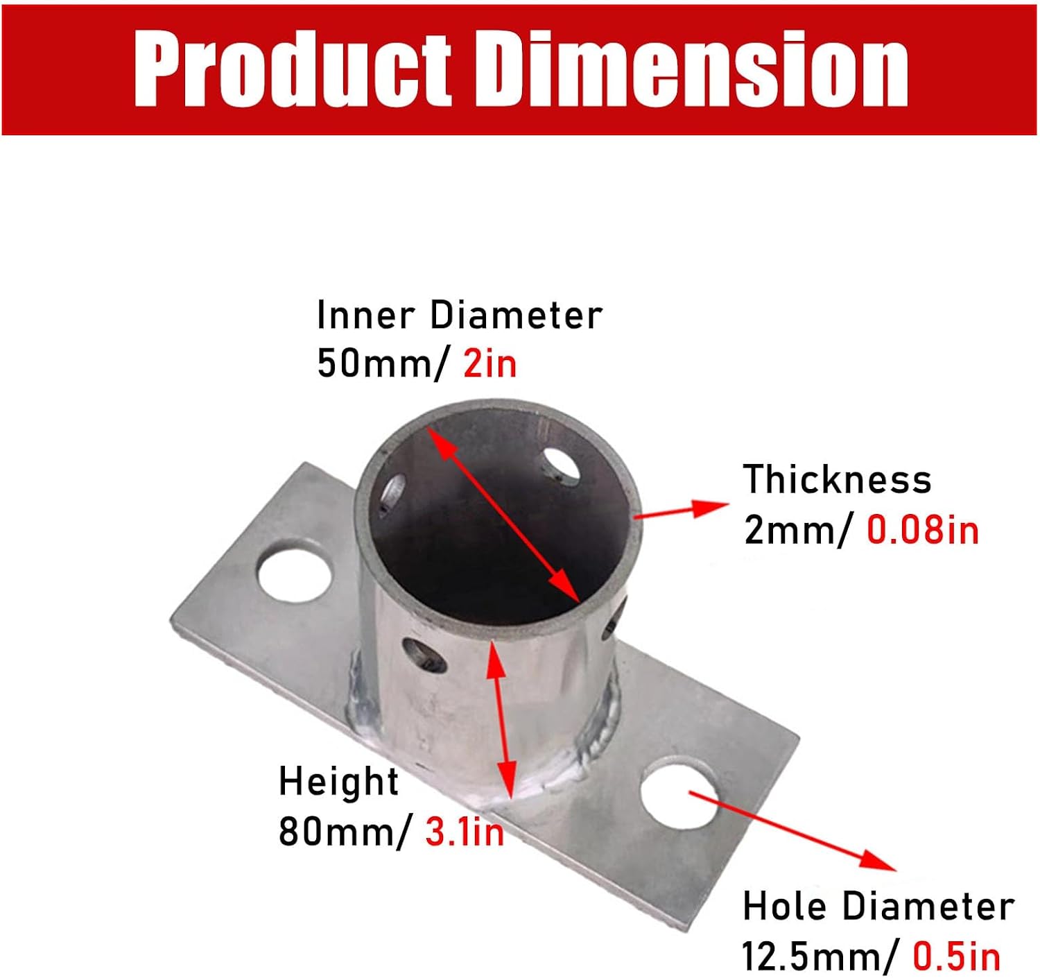 LZMZMQ 2 Inch Round Post Base Brackets, Post Stainless Steel Flange Anchor Base with Screws, Post Sleeve Bracket for Holding and Protecting Fence Mailbox Handrail Round Posts(4pcs H 80mm/3.1in)