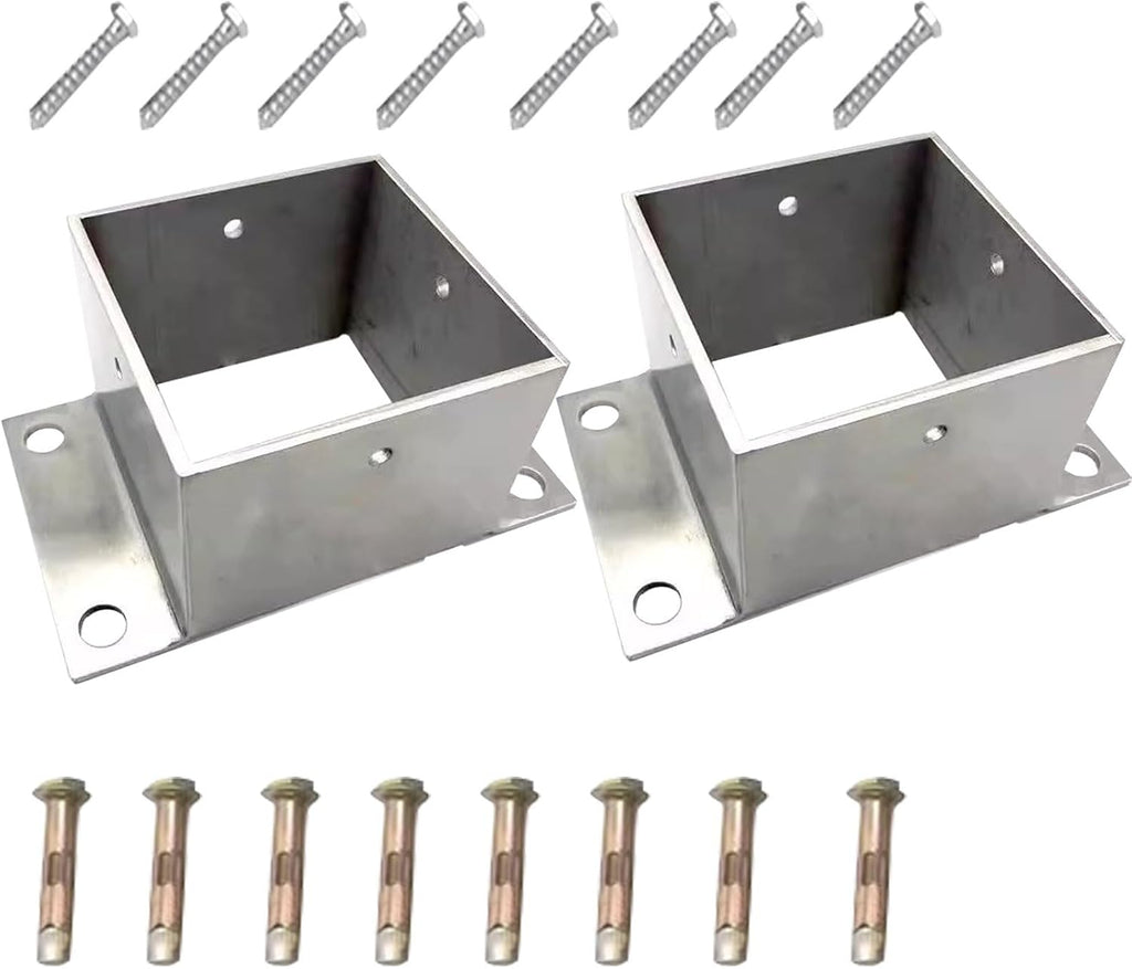 Heavy Duty Stainless Steel Pergola Bracket Kit - 2 PCS Metal Post Base Supports for Concrete, Vinyl Fence & Wood Deck Porch Railing (90x80mm) - Durable, Weather-Resistant Design